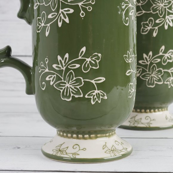 Floral Lace Green Tall Pedestal Mugs by Temp-Tations - Set of Two - Picture 10 of 11